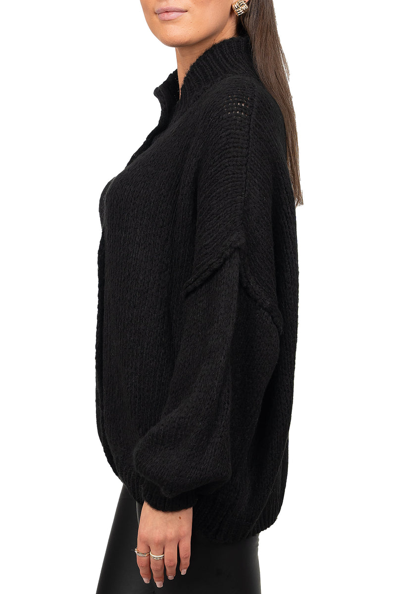 Damen Relaxed Fit Strickjacke Oversized-Look 25RSW068 - Black