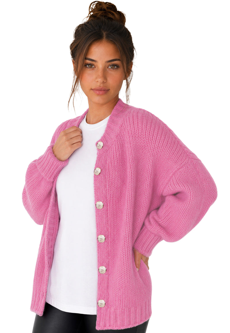 Damen Relaxed Fit Strickjacke 25RSW094 - Pink