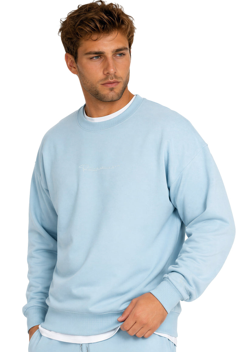 Herren Regular Fit Pullover Logo-Stitching 23RS037 - Baby Blue
