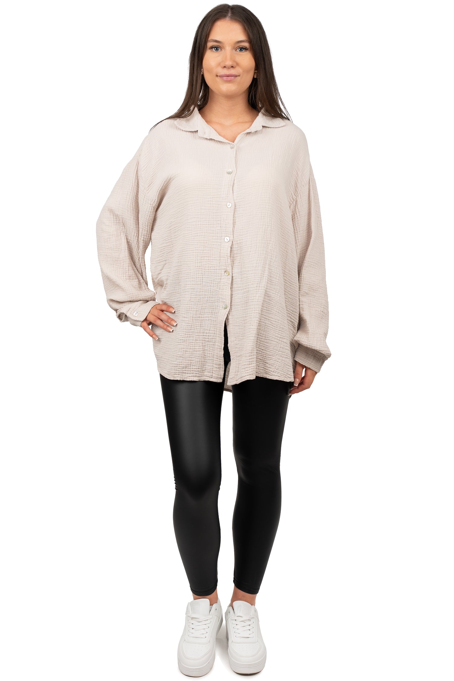 Damen Relaxed Fit Bluse Musselin 25RSW080 - Beige