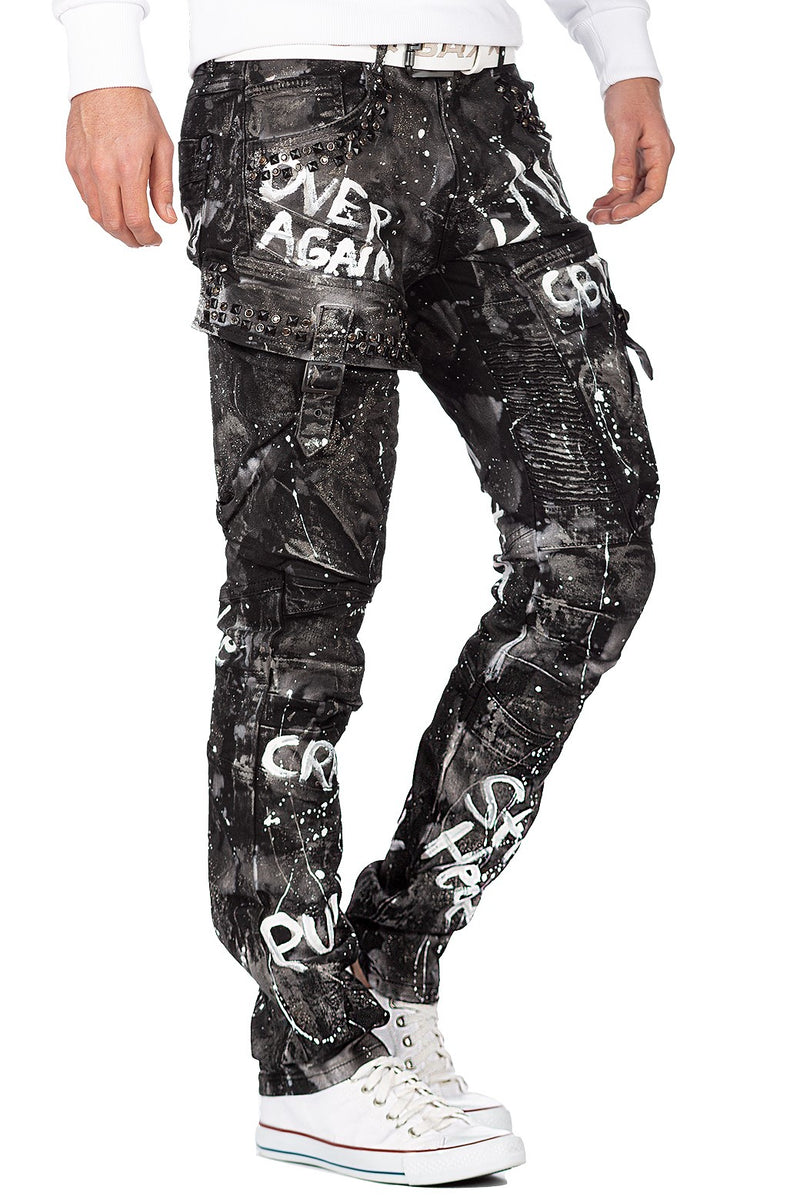 Herren Regular Fit Jeans Glitzer CD572 - Black