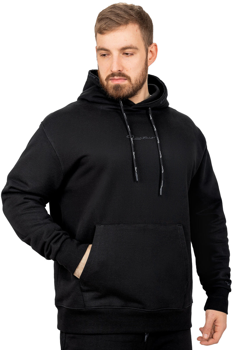 Herren Regular Fit Sport Hoodie Marken-Stick S-23RS034 - Black