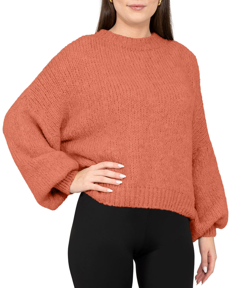 Damen Relaxed Fit Strickpullover 25RSW089 - Orange