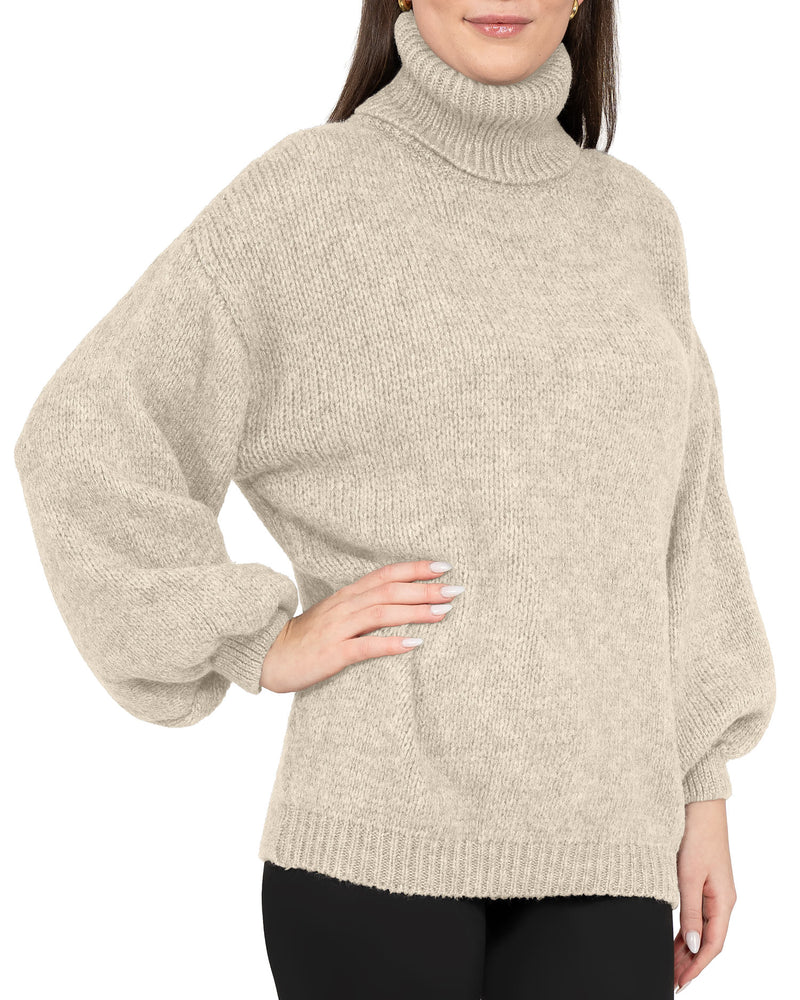 Damen Relaxed Fit Rollkragenpullover 25RSW090 - Beige