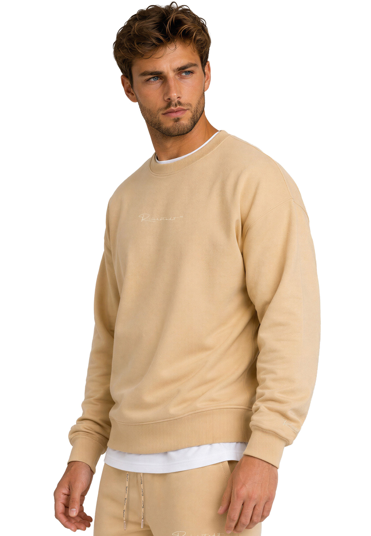 Herren Regular Fit Pullover Logo-Stitching in Beige – Reichstadt – Ansicht 4
