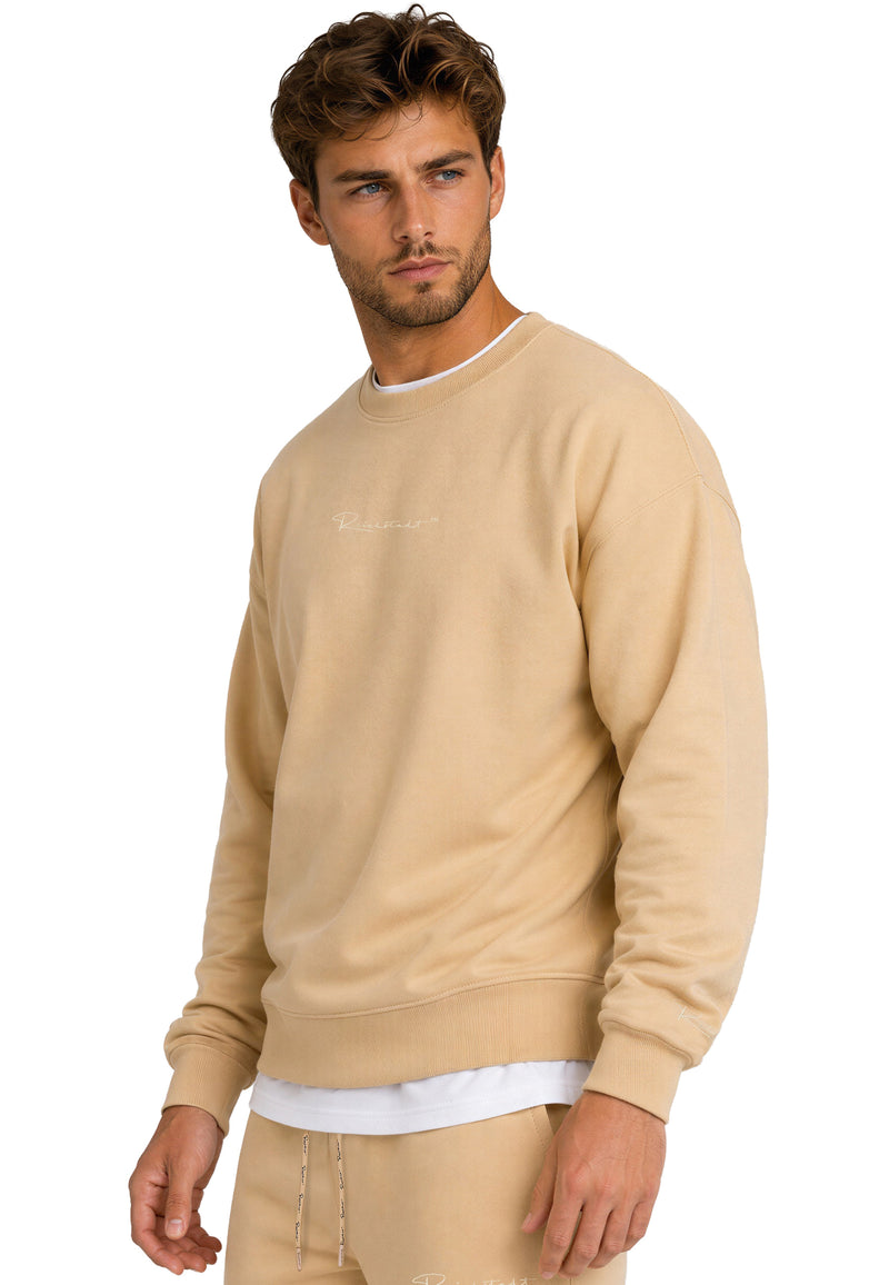 Herren Regular Fit Pullover Logo-Stitching 23RS037 - Beige