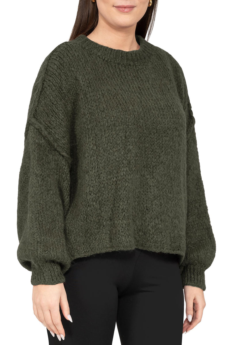 Damen Relaxed Fit Strickpullover 25RSW096 - Khaki