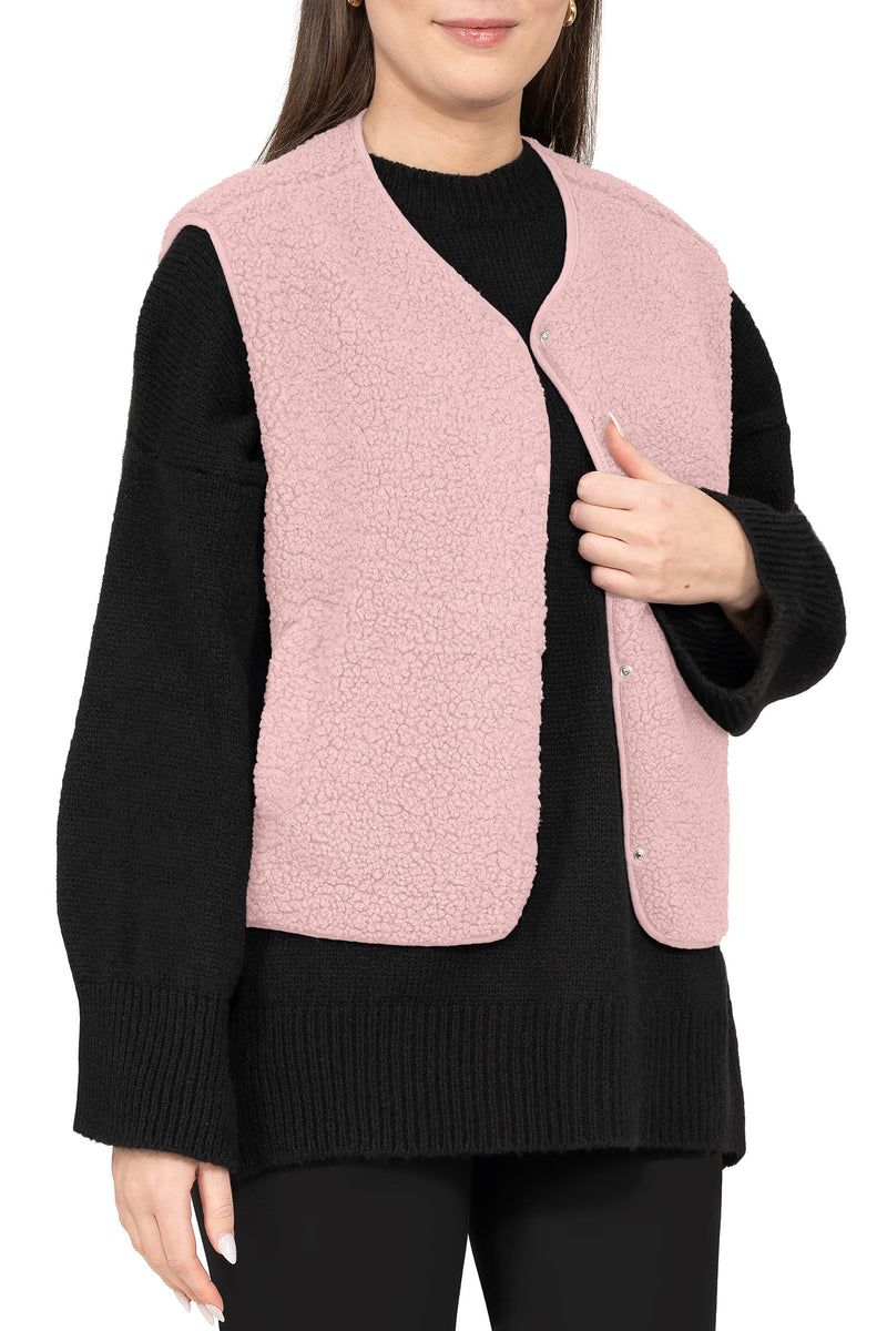 Damen Relaxed Fit Teddy Weste 25RSW098 - Rosa