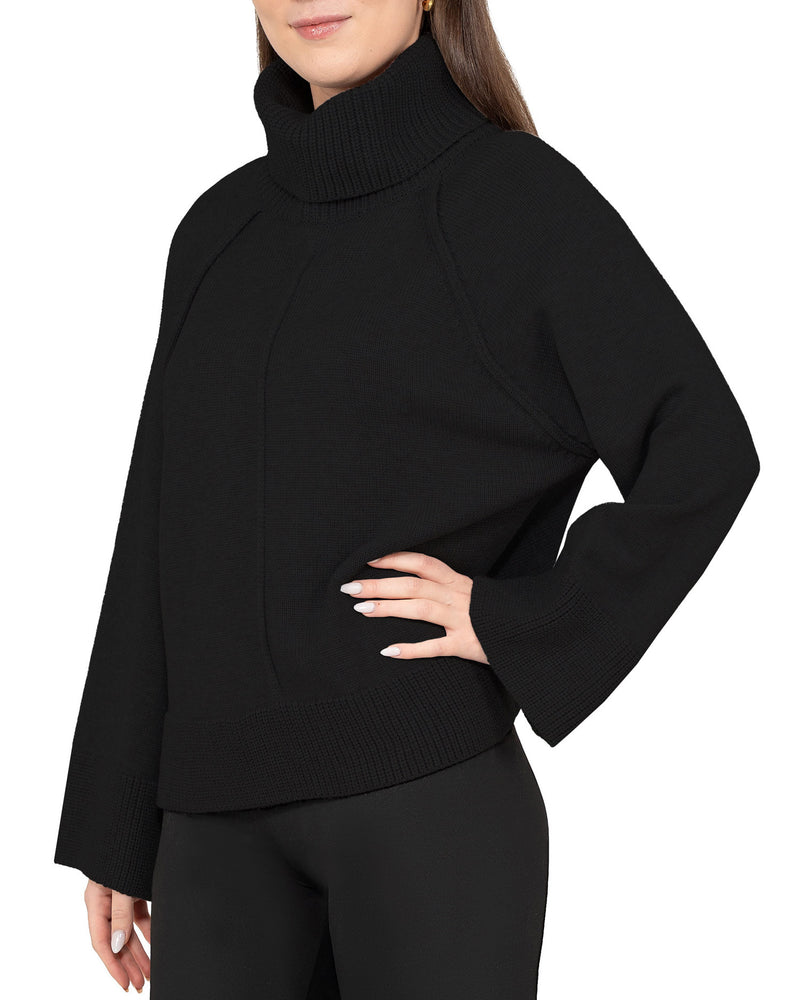 Damen Relaxed Fit Rollkragenpullover 25RSW097 - Black