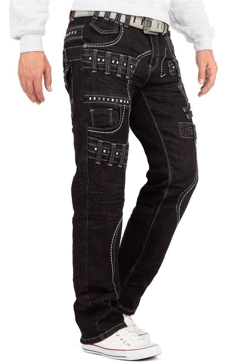 Herren Regular Fit Jeans Stonewashed KM8002-1 - Black