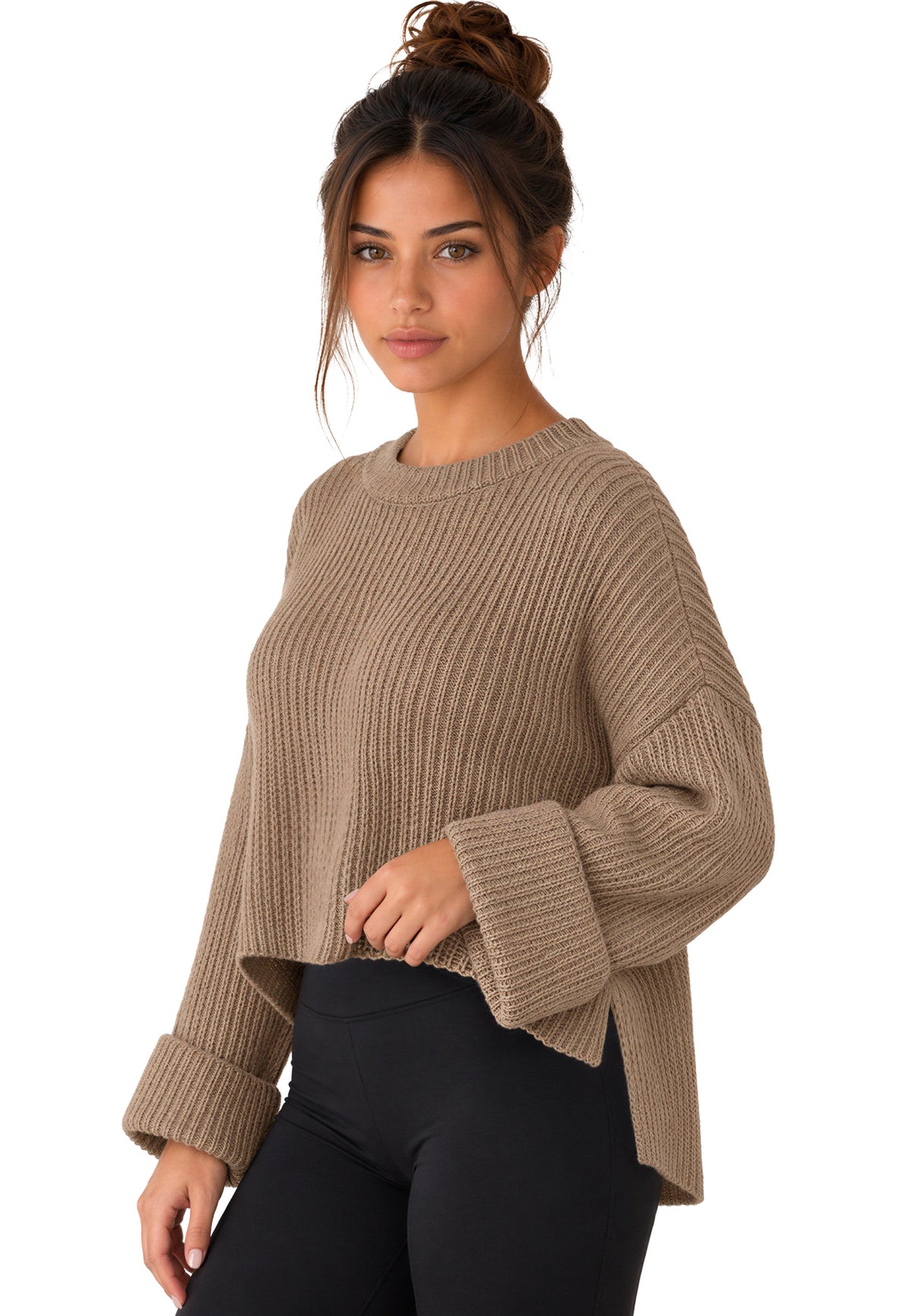 Damen Relaxed Fit Strickpullover 25RSW093 - Dark Beige