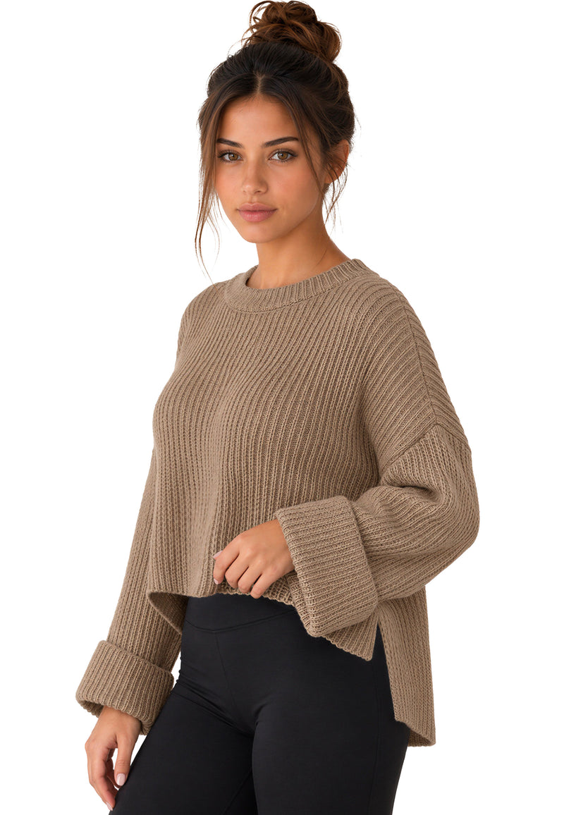 Damen Relaxed Fit Strickpullover 25RSW093 - Dark Beige