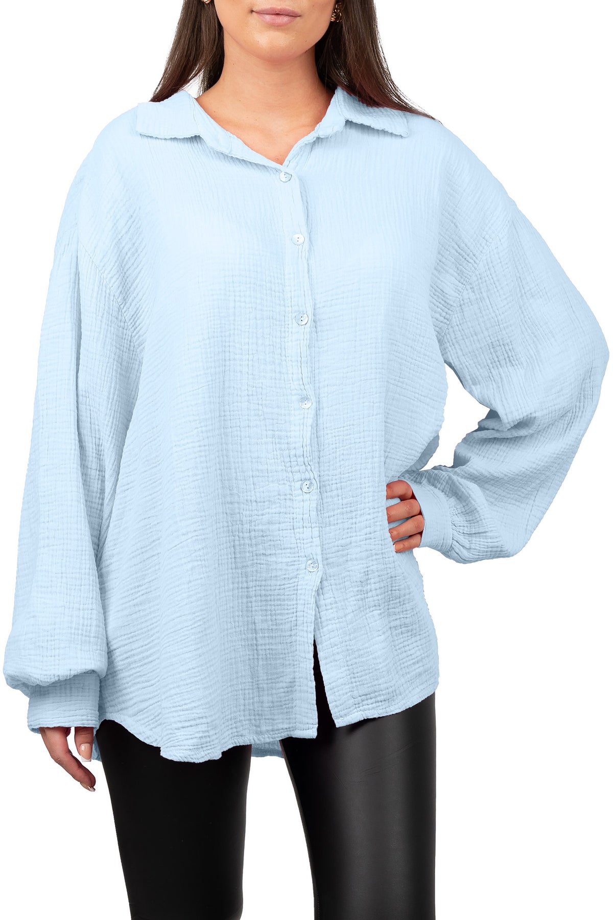 Damen Relaxed Fit Bluse Musselin 25RSW080 - Baby Blue