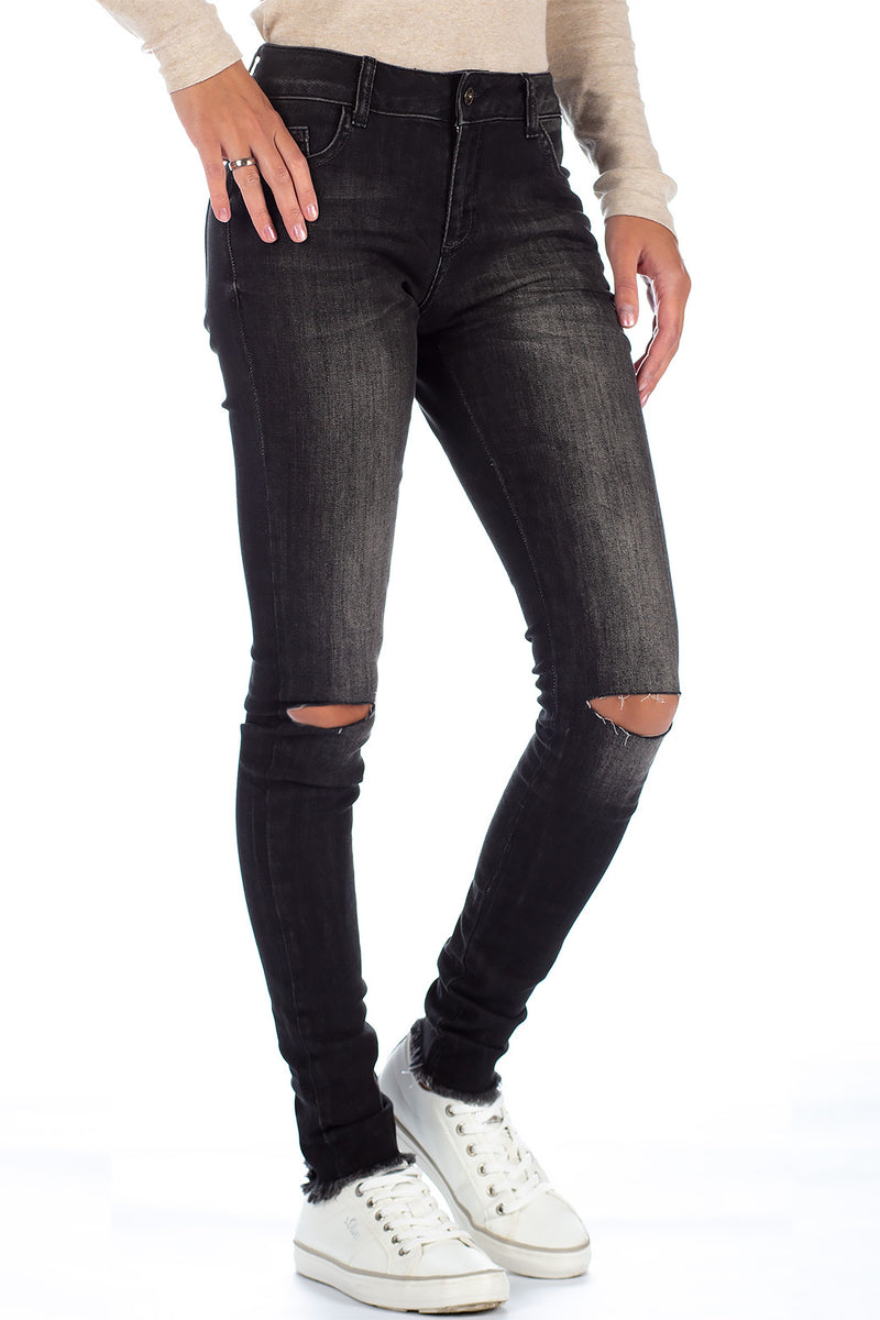 Damen Slim Fit Jeans Stonewashed 19CB05 - Black