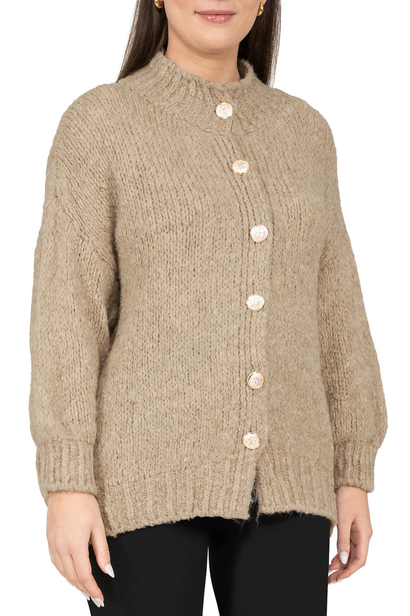 Damen Relaxed Fit Strickjacke 25RSW094 - Dark Beige