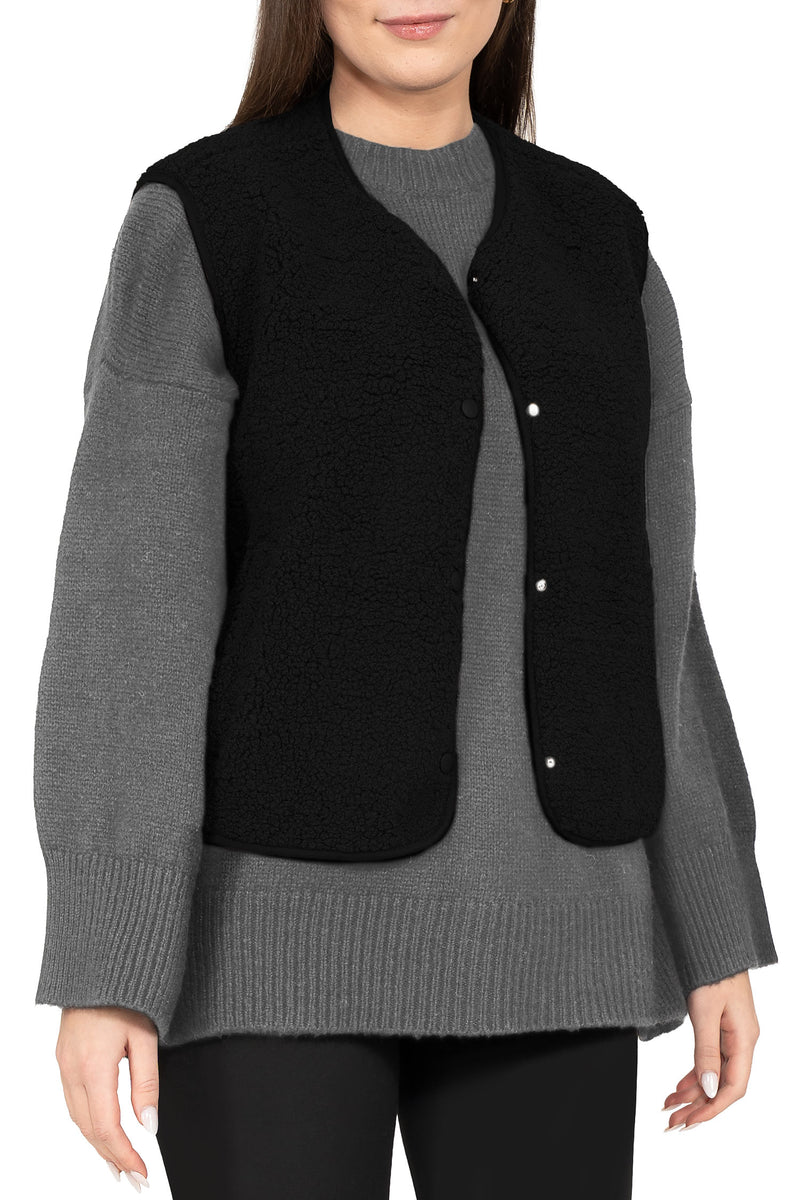 Damen Relaxed Fit Teddy Weste 25RSW098 - Black