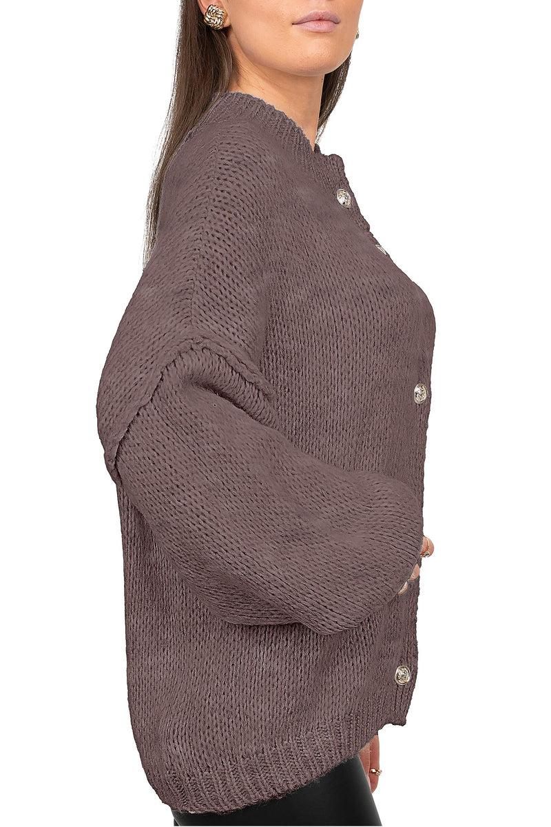 Damen Relaxed Fit Strickjacke Oversized-Look 25RSW068 - Taupe