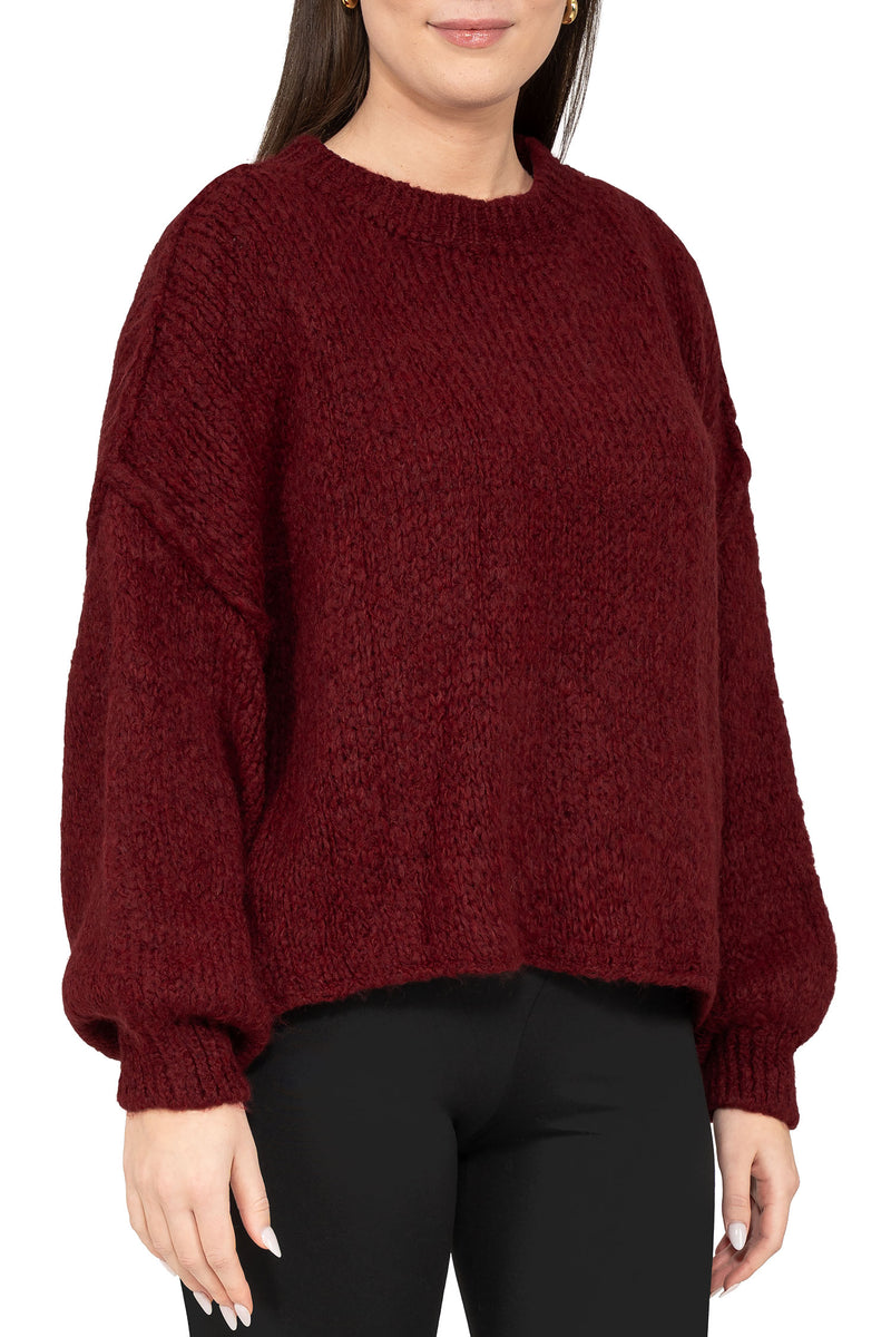 Damen Relaxed Fit Strickpullover 25RSW096 - Bordeaux