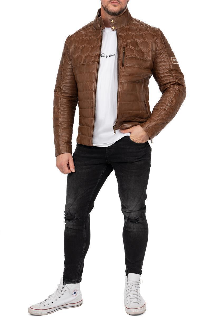 Herren Slim Fit Echtlederjacke Echtleder 22RS31LUX - Cognac