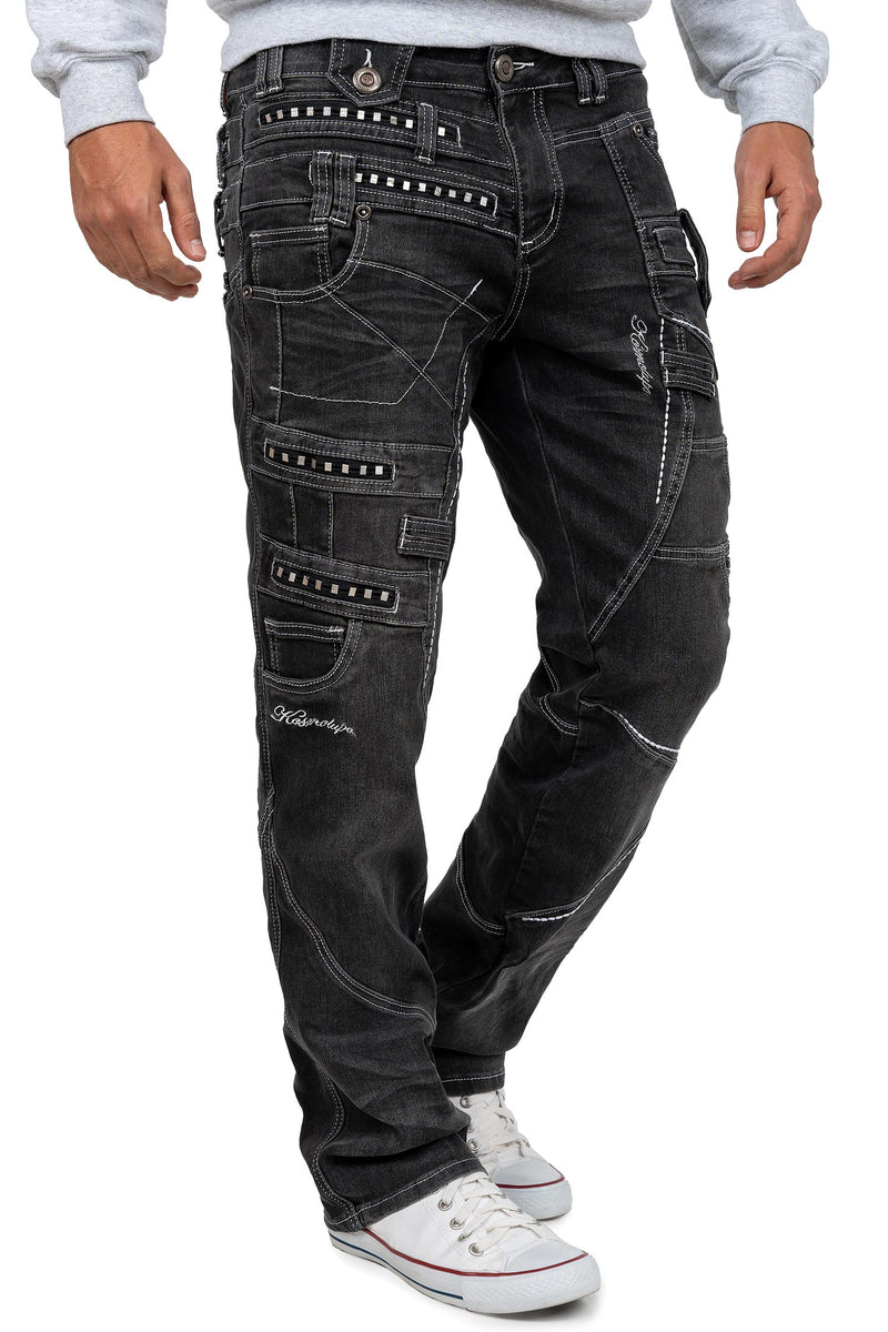 Herren Regular Fit Jeans Stonewashed KM001-2 - Grey