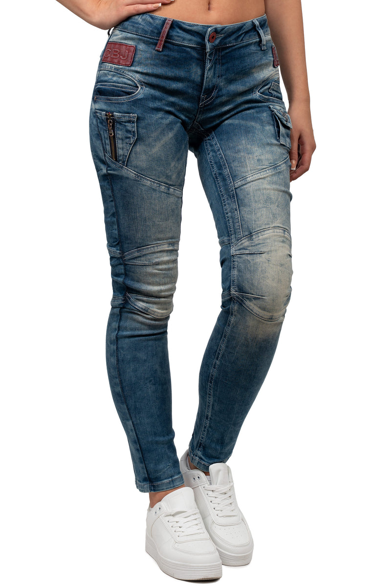 Damen Slim Fit Jeans Stonewashed WD358 - Blue