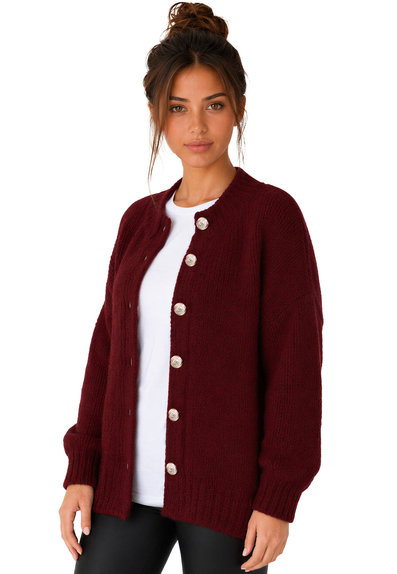 Damen Relaxed Fit Strickjacke 25RSW094 - Bordeaux