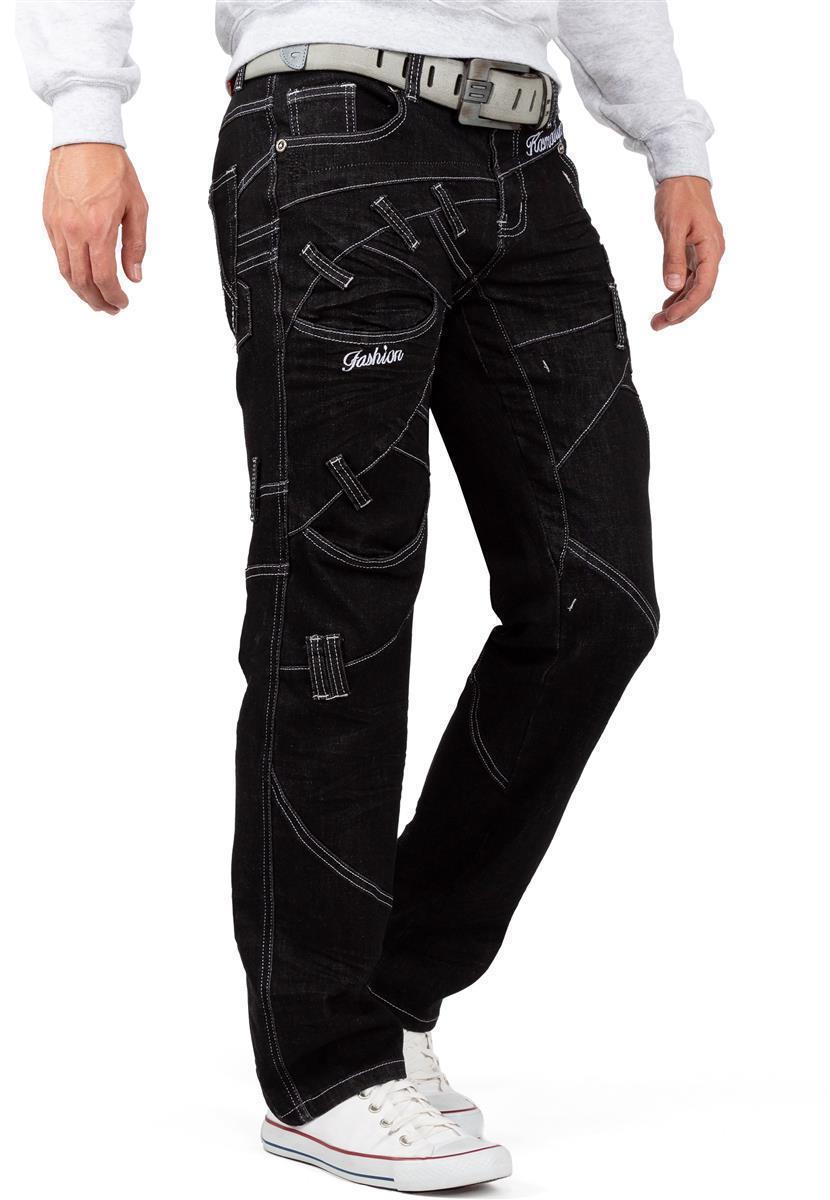 Herren Regular Fit Jeans Stonewashed KM130-1 - Black