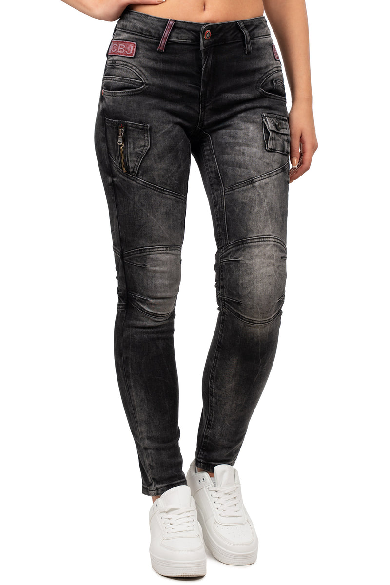 Damen Slim Fit Jeans Stonewashed WD358 - Black