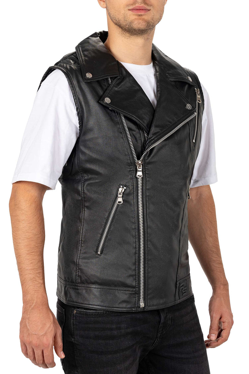 Herren Regular Fit Kunstlederweste RS006W PU - Black