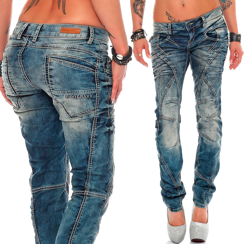 Damen Slim Fit Jeans Stonewashed WD175 - Blue