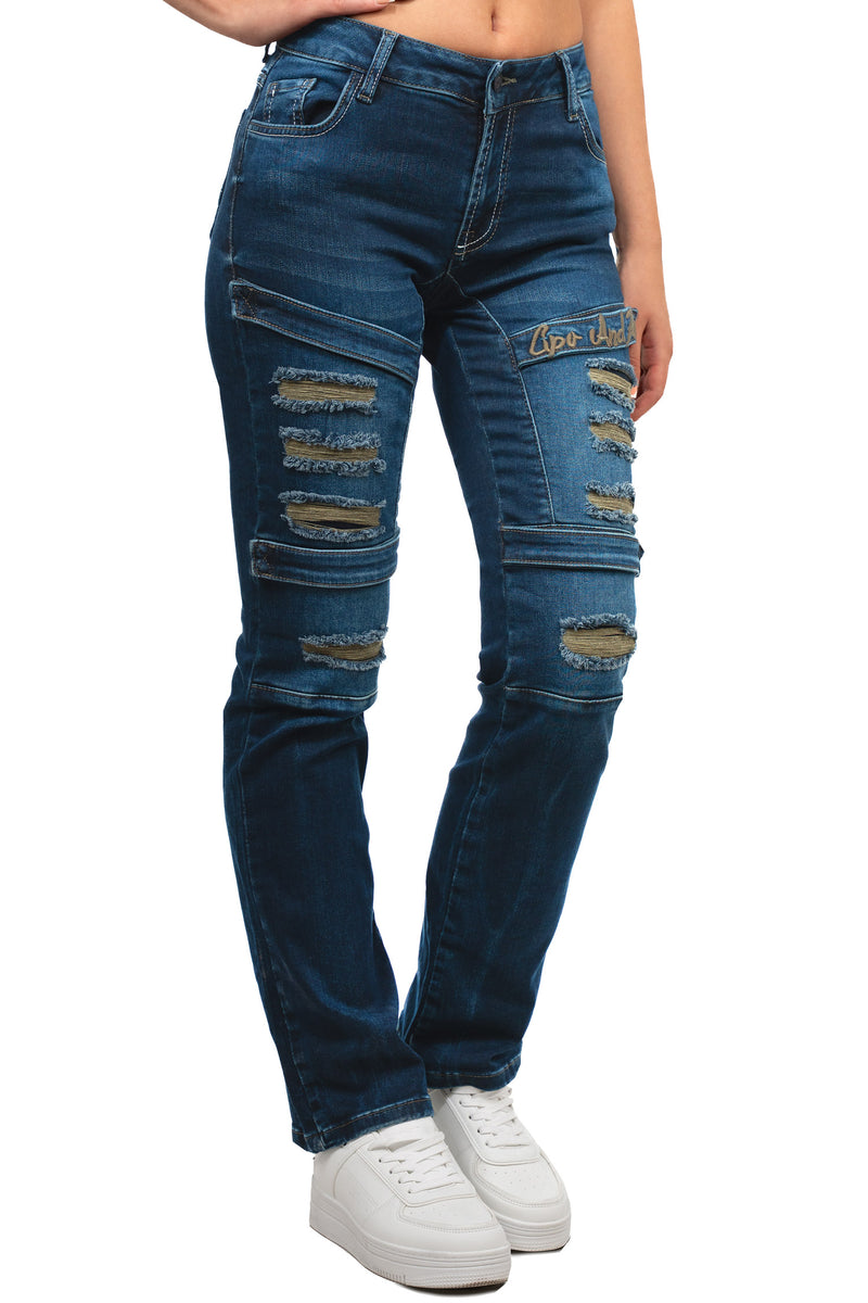 Damen Regular Fit Jeans Stonewashed WD529 - Dark Blue