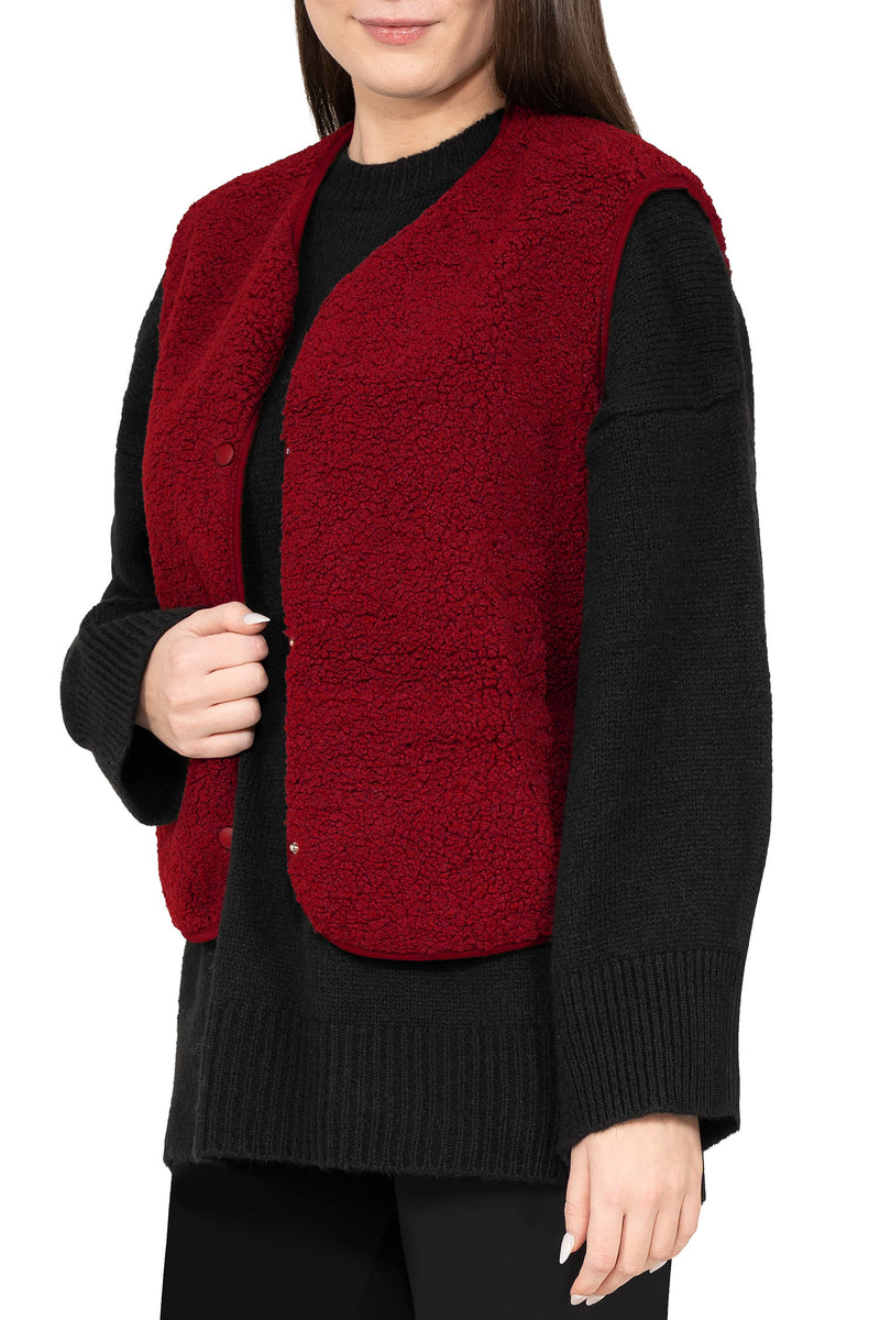 Damen Relaxed Fit Teddy Weste 25RSW098 - Bordeaux