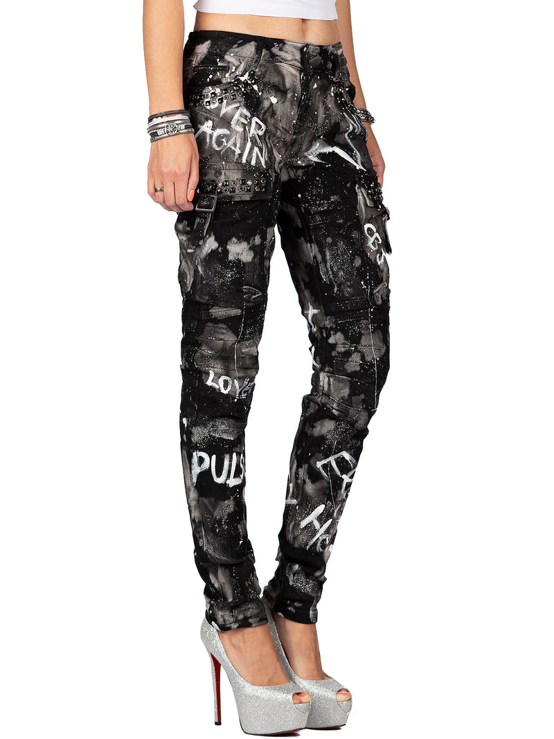 Damen Straight Fit Jeans Mid Waist WD397 - Black