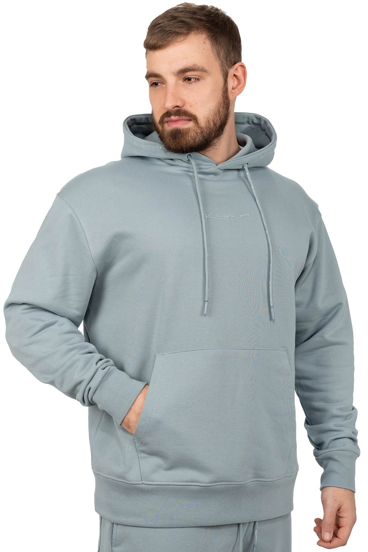 Herren Regular Fit Sport Hoodie Marken-Stick in Grey – Reichstadt – Ansicht 4