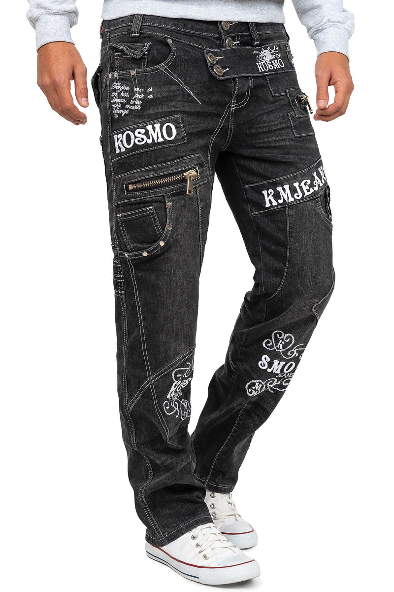 Herren Regular Fit Jeans Stonewashed KM051-2 - Grey