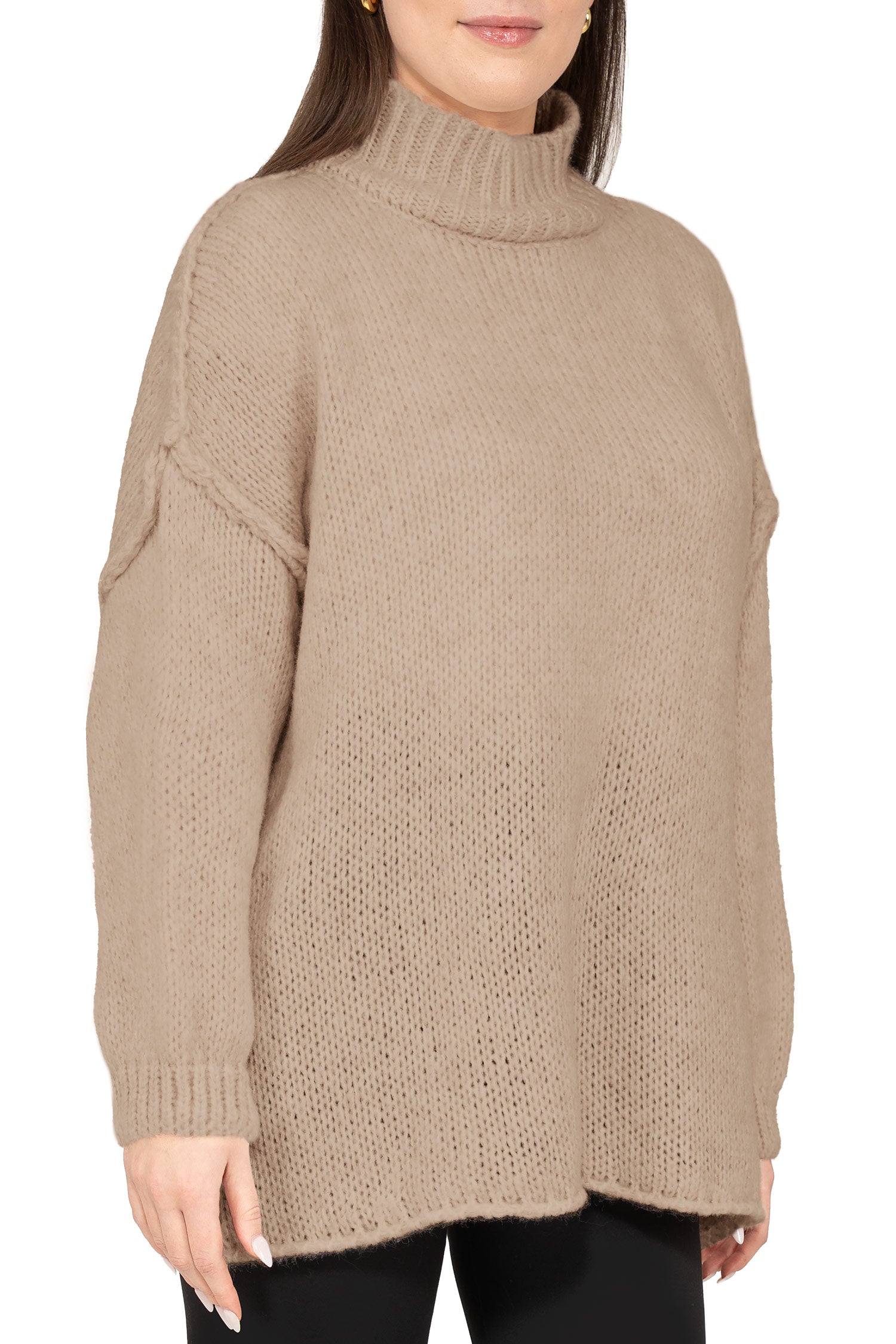 Damen Relaxed Fit Strickpullover 25RSW095 - Dark Beige