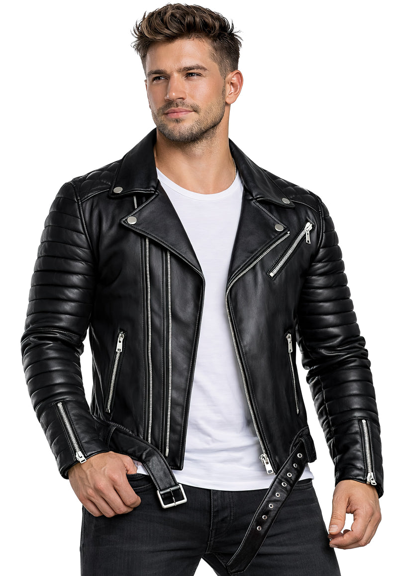 Herren Slim Fit Echtleder Jacke RS001LUX - Black