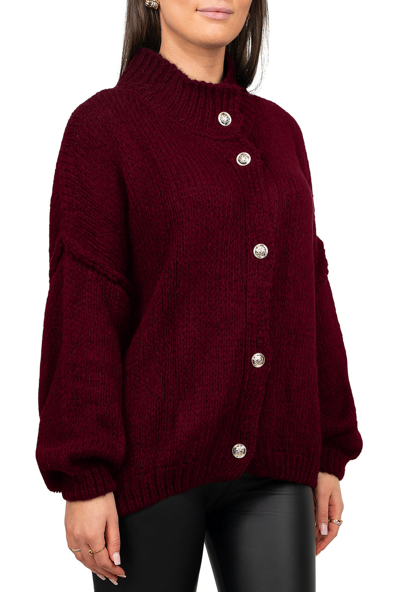 Damen Relaxed Fit Strickjacke Oversized-Look 25RSW068 - Bordeaux