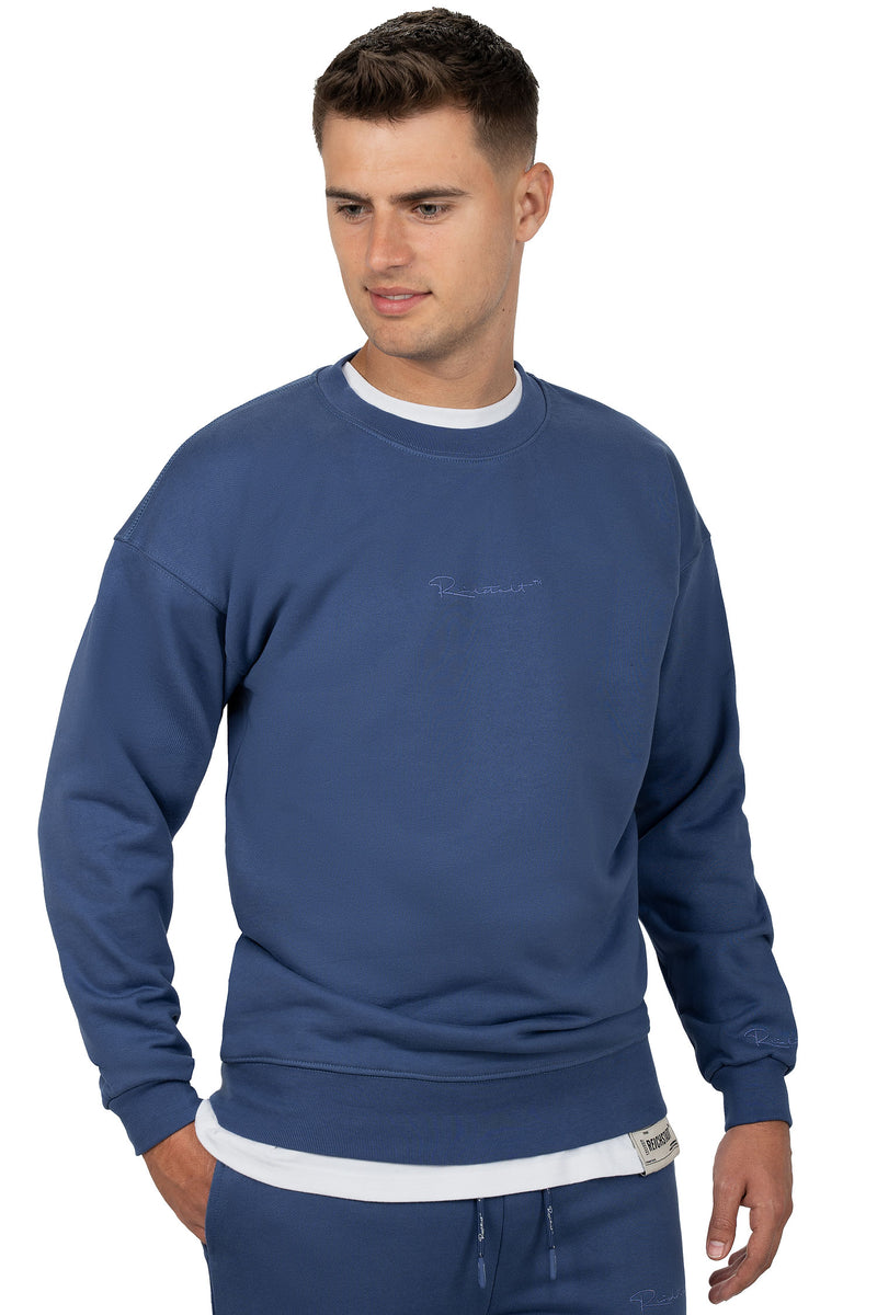 Herren Regular Fit Pullover Logo-Stitching 23RS037 - Dark Blue