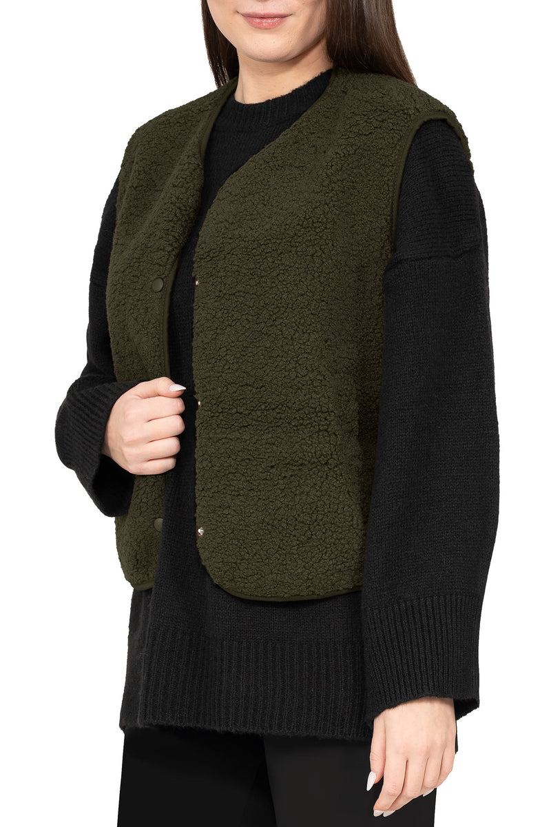 Damen Relaxed Fit Teddy Weste 25RSW098 - Khaki
