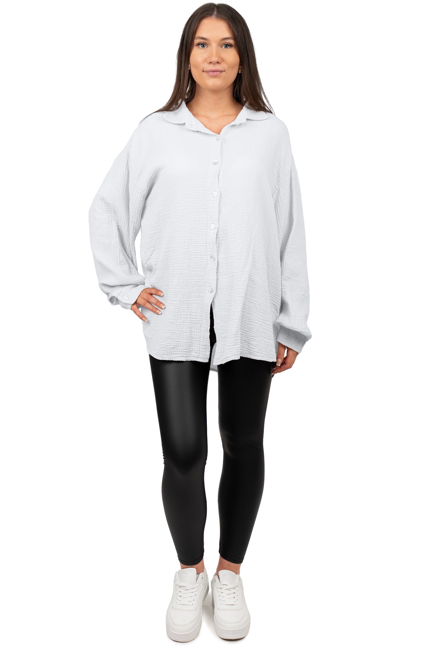 Damen Relaxed Fit Bluse Musselin 25RSW080 - White