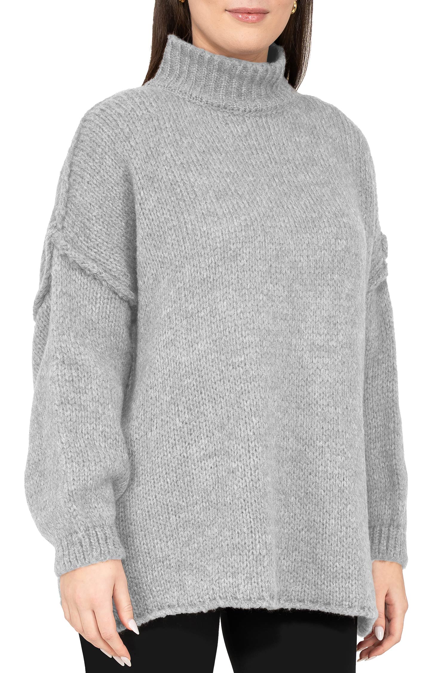 Damen Relaxed Fit Strickpullover 25RSW095 - Grey