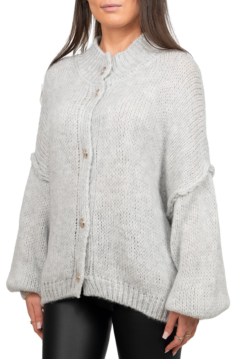 Damen Relaxed Fit Strickjacke Oversized-Look 25RSW068 - Light Grey