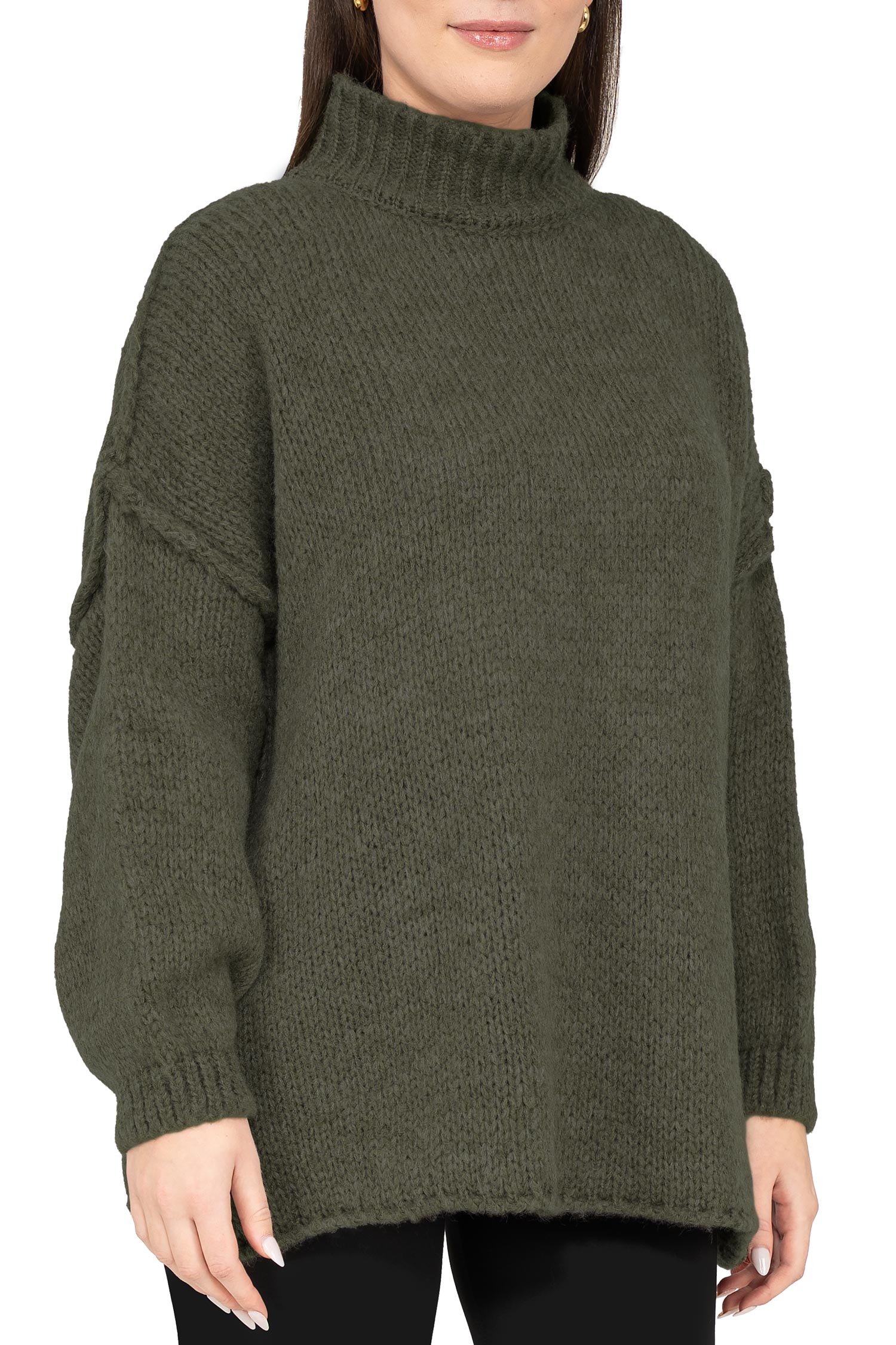 Damen Relaxed Fit Strickpullover 25RSW095 - Khaki
