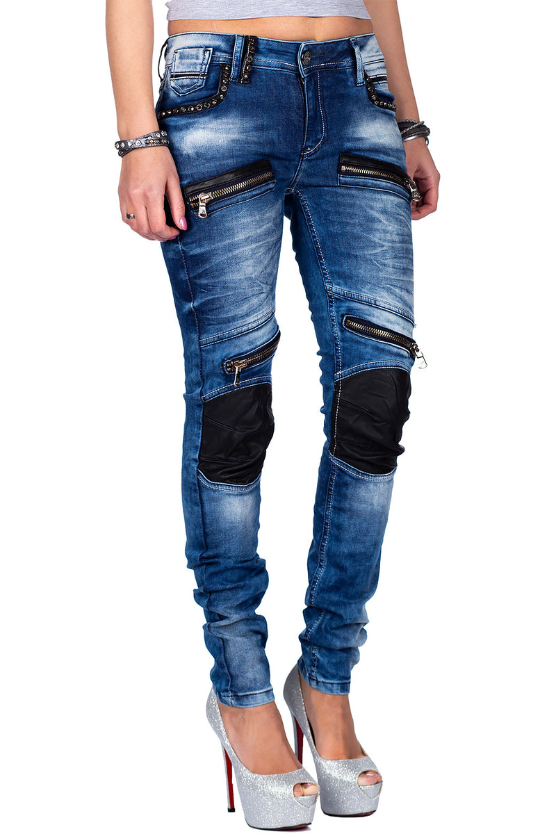 Damen Skinny Fit Jeans Stonewashed WD346 - Blue