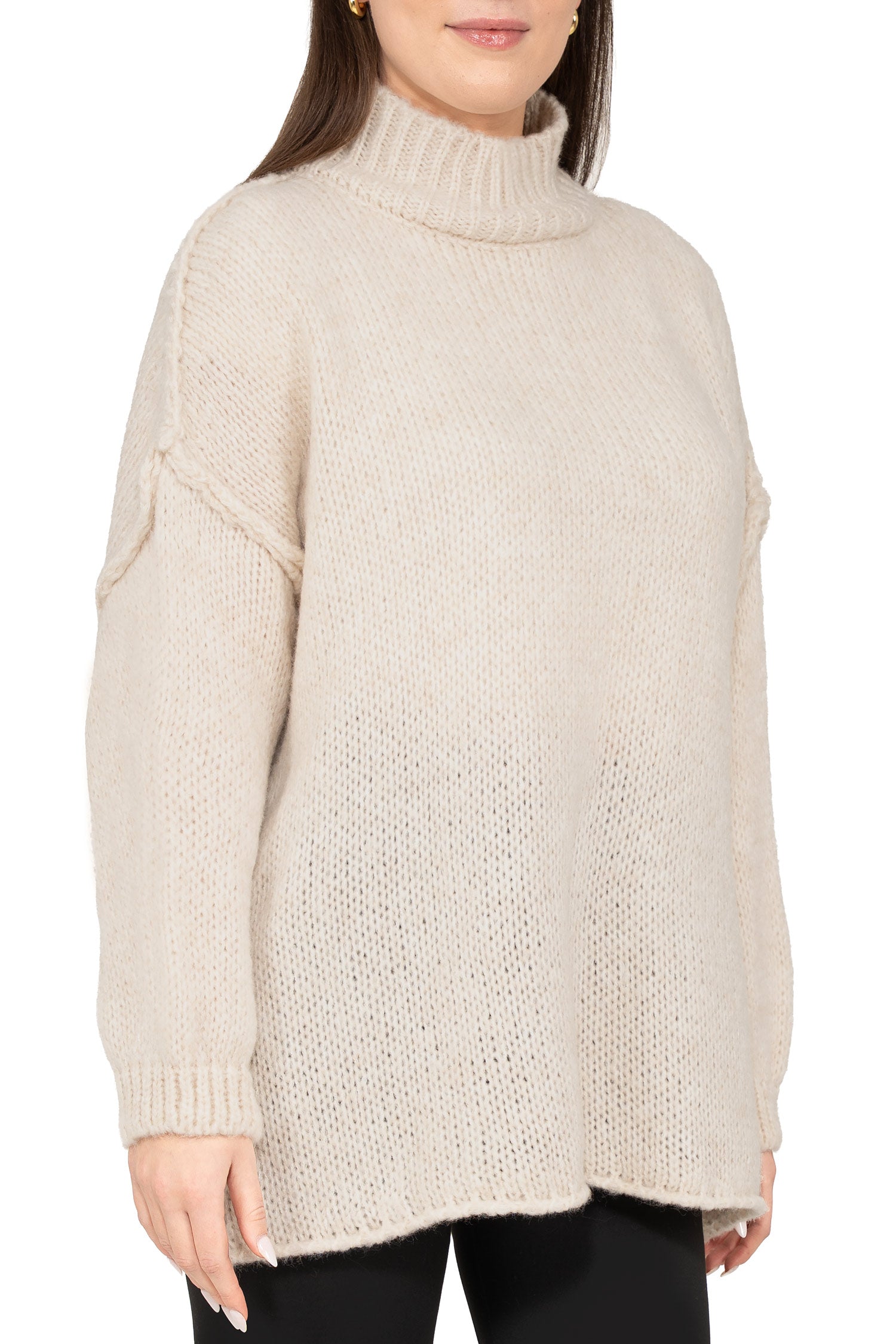 Damen Relaxed Fit Strickpullover 25RSW095 - Beige