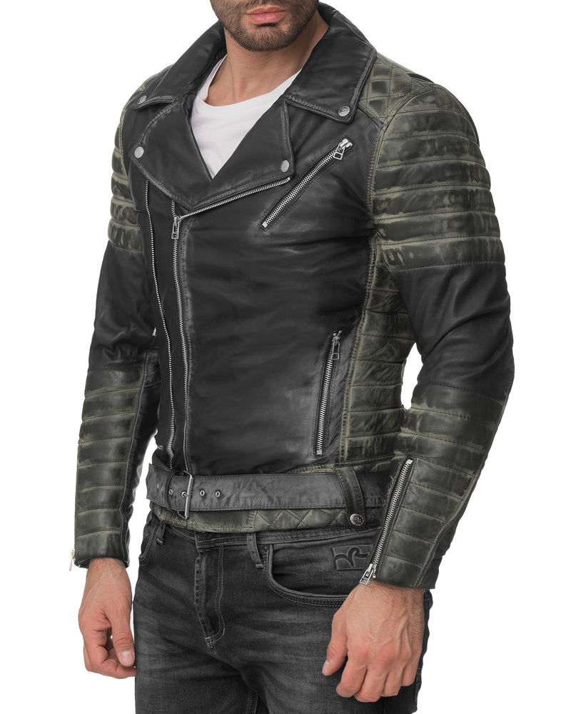 Herren Slim Fit Echtleder Jacke RS001LUX - Fungi Green