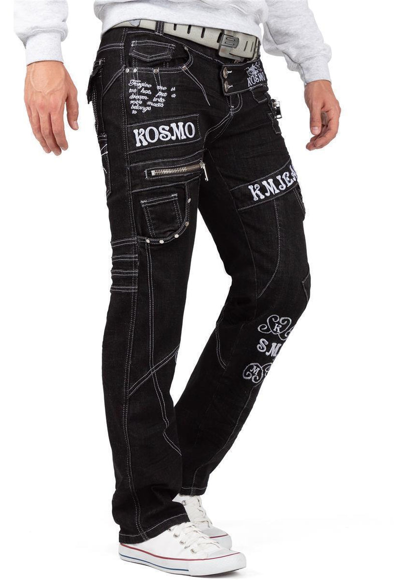 Herren Regular Fit Jeans Stonewashed KM051-1 - Black