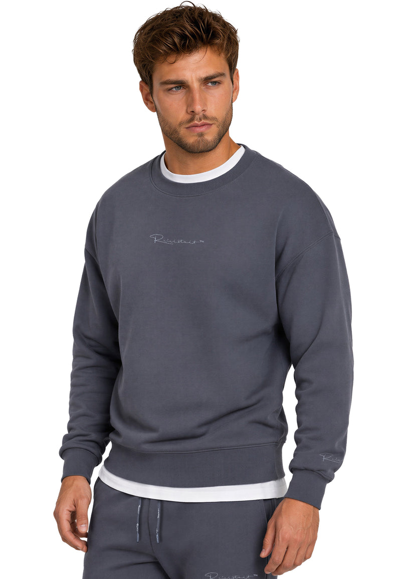 Herren Regular Fit Pullover Logo-Stitching 23RS037 - Anthracite