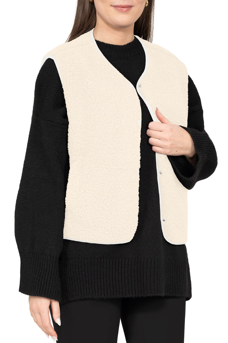 Damen Relaxed Fit Teddy Weste 25RSW098 - White